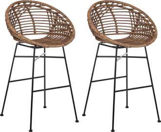 Beliani Conjunto De 2 Sillas De Bar Industrial Boho De Rat&aacute;n Comedor Cocina Patas De Hierro Marr&oacute;n Windom