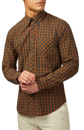 Ben Sherman Signature House Check Organic Cotton Button-Down Shirt in Orange at Nordstrom, Size Small