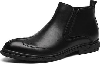 Generic Mens Chelsea Ankle Boots Carved Brogue Elastic Bandage Cowhide Leather Slip On Wearable Waterproof Anti-slip Work Slip On(7.5 UK)