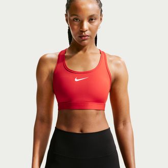 Nike Womens Swoosh Medium Support Padded Sports Bra in Red | DX6821-657