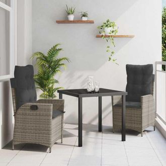 vidaXL Vidaxl - Conjunto De Comedor De Jard&iacute;n 3 Pcs Gris Rat&aacute;n Sint&eacute;tico
