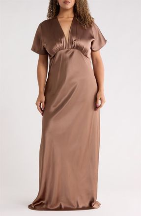 Renee C V-Neck Satin Dress in Dune at Nordstrom Rack, Size 3X
