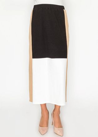 YAL New York Black and White Colorblock Skirt with Camel Panel