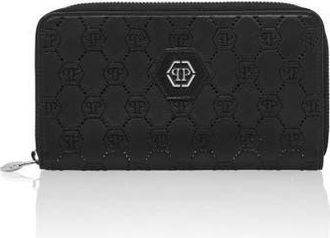 Philipp Plein Rounded Zip Wallet Monogram Strass Women in Black/black at Nordstrom