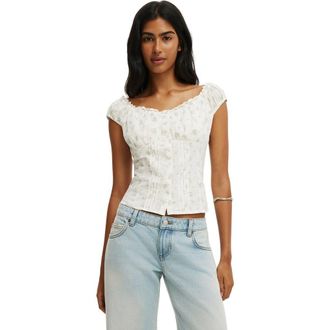 Cotton On Womens Jamie Off Shoulder Top in Brittany Bunch Ditsy Coconut at Nordstrom, Size 12
