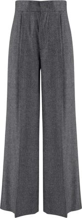 SA SU PHI Tailored Pants in Stretch Wool and Cashmere - Dames - Wijde Broeken - Grijs - L - Wol - Broeken