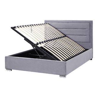 Beliani Cama Con Almacenaje De Terciopelo Gris Oscuro 140 X 200 Cm Cabecero Acolchado Rouen