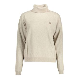 U.S.Polo Association Elegante Beige Coltrui met Borduursel - Dames - Coltruien - Beige - XL - Wol - Truien & Vesten