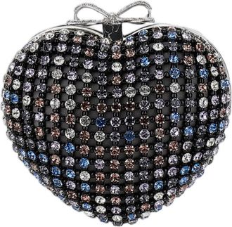 Self Portrait Multicrystal Heart-shaped Clutch with Bow Clasp and Chain Strap