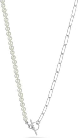Sphera Milano Cultured Pearl & Paper Clip Chain Toggle Necklace in Silver at Nordstrom Rack