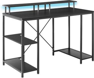 Beliani Gaming Desk Black MDF Tabletop Powder Coated Iron Legs and Frame LED 3 Shelves Add Storage Space Modern CADDO