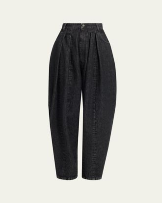 Michael Kors Courtney Pleated Cotton Denim Barrel Jeans