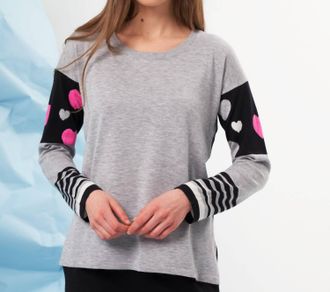 French Kyss Heart Detail Scoop Neck Top In Slate/multi
