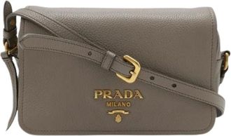 Prada Pre-owned Cross Body Bags, female, Gray, Size: ONE SIZE Pre-owned Leather Cross Body Bag