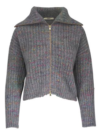 Odeeh zip collar cardigan - women - Mohair/Wool/Cotton/Polyamide - M - Grey
