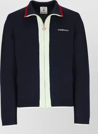 Casablanca merino wool ribbed high-neck zip jacket