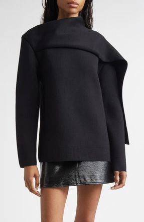 Courrèges Merino Wool Wrap Sweater in Black at Nordstrom, Size X-Small
