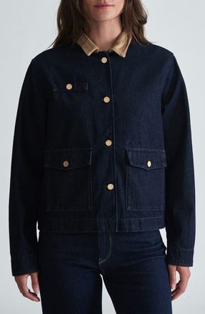 Mavi Betsy Corduroy Collar Boxy Denim Jacket in Rinse Gold Premium at Nordstrom, Size X-Small