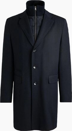HUGO BOSS Mens Hyde Solid Patterned Flap Pocket Over Coat - Navy - Size: 38 48