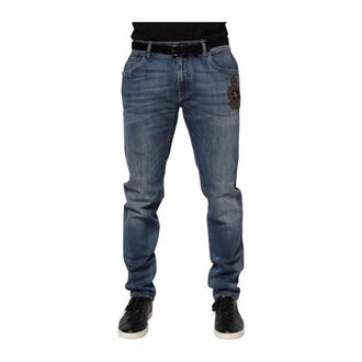 Dolce & Gabbana Slim Fit Jeans, male, Blue, 3XL, Logo Embroidery Skinny Denim Jeans