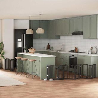 vidaXL vidaXL Cancello Cani Porta Pieghevole Nero 12 Pannelli 600 cm Pioppo