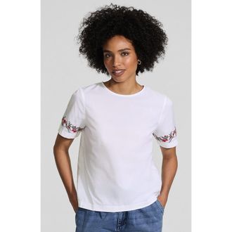 Lands End Poplin Eyelet Back Tie Shirt in Cherry Border/white at Nordstrom, Size X-Large