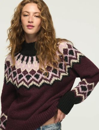 Lucky Brand Womens Fair Isle Mock Neck Sweater