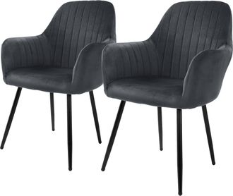 ML Design Ml-design - 2x Sillas De Comedor Color Gris Ergon&oacute;micas, Asiento Tapizado Aspecto De Terciopelo Patas De Metal Con Respaldo Y Reposabrazos Sill&oacute;n Mode