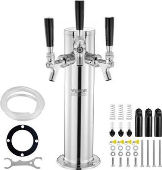 OEM Bierzapfturm Mit 3 Zapfh&auml;hnen, Bierfassturm Aus Edelstahl, Kegerator-turm-kit Mit Vormontierten Schl&auml;uchen & Selbstschlie&szlig;enden Zapfh&auml;hnen F&uuml;r Partys,