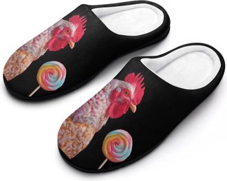 Generic Rooster Lollipop Cock Sucker Mens House Slippers Memory Foam Washable Cotton Slip on Home Shoes