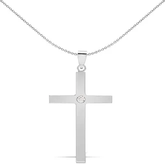 Jewelco London 9ct White Gold 0.1ct Diamond Solitaire Cross Pendant in Silver