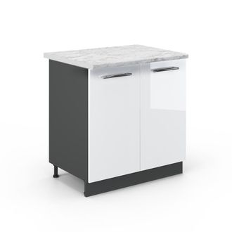Vicco Armario Bajo Para Fregadero Fame-line, Blanco Alto Brillo, 80 Cm Con Estante, Et M&aacute;rmol Vicco