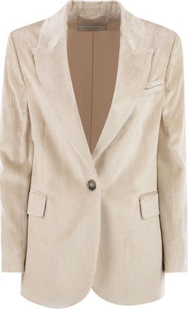 PESERICO Peserico Womens Velvet Blazer With Thousand Stripes - Ivory viscose - Size EU 38 (Womens)