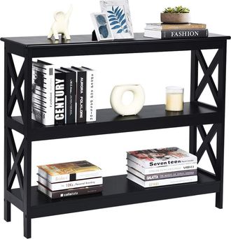 Costway Costway Mesa Consola Mesa Auxiliar De 3 Niveles Mesita Con Estante Estanter&iacute;a 100x30x80 Cent&iacute;metros Mueble Para Sal&oacute;n Pasillo Negro