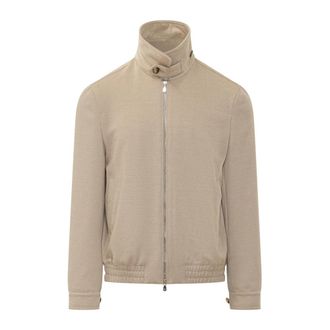Brunello Cucinelli Jack met opstaande kraag en rits - Heren - Bomber jackets - Beige - L - Wol - Jassen