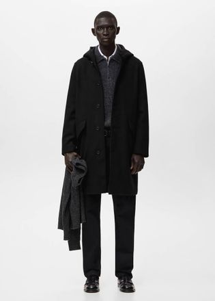 Mango Cappotto in misto lana con cappuccio nero - Uomo - S - MANGO MAN