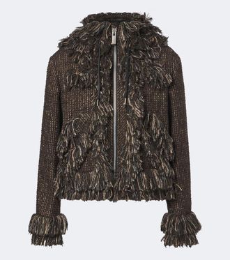 sacai Giacca in tweed di misto lana con frange