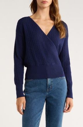 Gibsonlook Surplice V-Neck Cotton Blend Pointelle Sweater in Evening Blue at Nordstrom Rack, Size Xx-Large