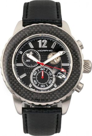 Morphic M51 Series Chronograph Leather-Band Watch w/Date in Silver/black at Nordstrom
