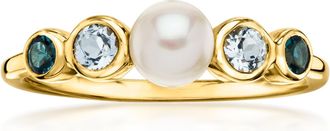 Ross-Simons 5-5.5mm Cultured Pearl Ring With. Tonal Blue Topaz in 18kt Gold Over Sterling