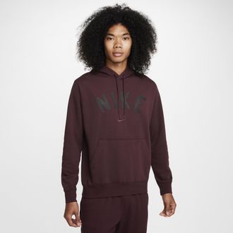 Nike Mens Swoosh Dri-FIT French Terry Pullover Fitness Hoodie in Red | FV9919-652