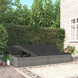 vidaXL Vidaxl - Tumbona Doble Convertible Y Cojines Rat&aacute;n Sint&eacute;tico Gris Oscuro