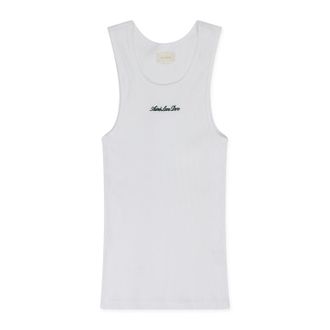 Aim&eacute; Leon Dore White Embroidered Logo Tank Top