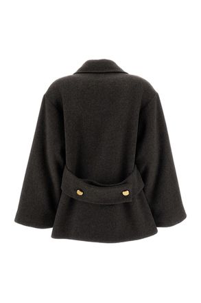 P.A.R.O.S.H. Brown Double-Breasted Wool Peacoat