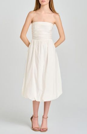 Wayf Katherine Bubble Hem Stretch Cotton Midi Dress in Ivory at Nordstrom, Size X-Small