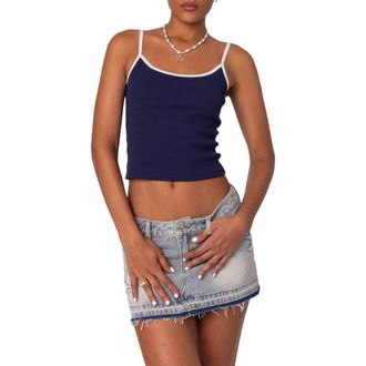 Edikted Franky Contrast Trim Rib Camisole in Navy at Nordstrom, Size Large