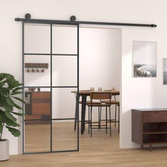 vidaXL Vidaxl - Puerta Corredera Esg Vidrio Y Aluminio Negro 90x205 Cm