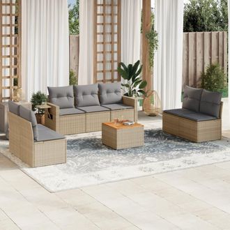vidaXL Juego De Sof&aacute;s Jard&iacute;n Con Cojines Beige Mezcla 8 Pzas Rat&aacute;n Pe Vidaxl