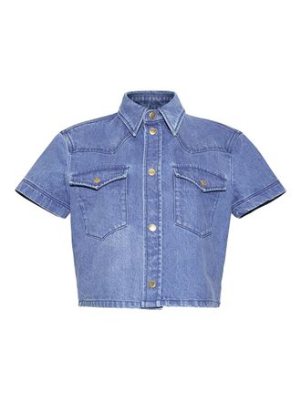 Cara Cara collared denim crop top - women - Cotton - M - Blue