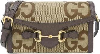 Gucci Pre-owned Horsebit 1955 Jumbo GG Canvas Leather Shoulder Bag - Dames - Vintage Schoudertas - Bruin - ONE Size - Leer - Vintage